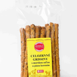 BIOMILA Celozrnné grissiny s morskou soľou a pizza korením bio 100g