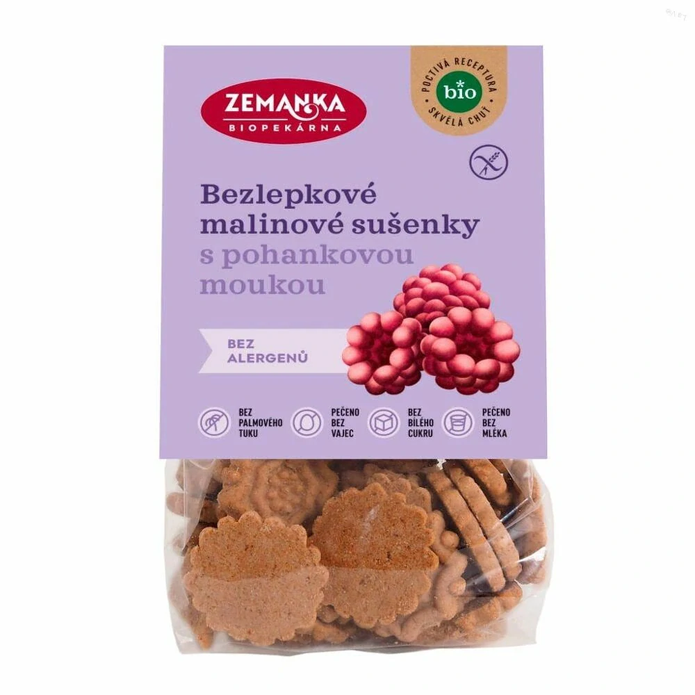 Bezlepkové malinové sušienky s pohánkovou múkou bio Biopekárna Zemanka 100g