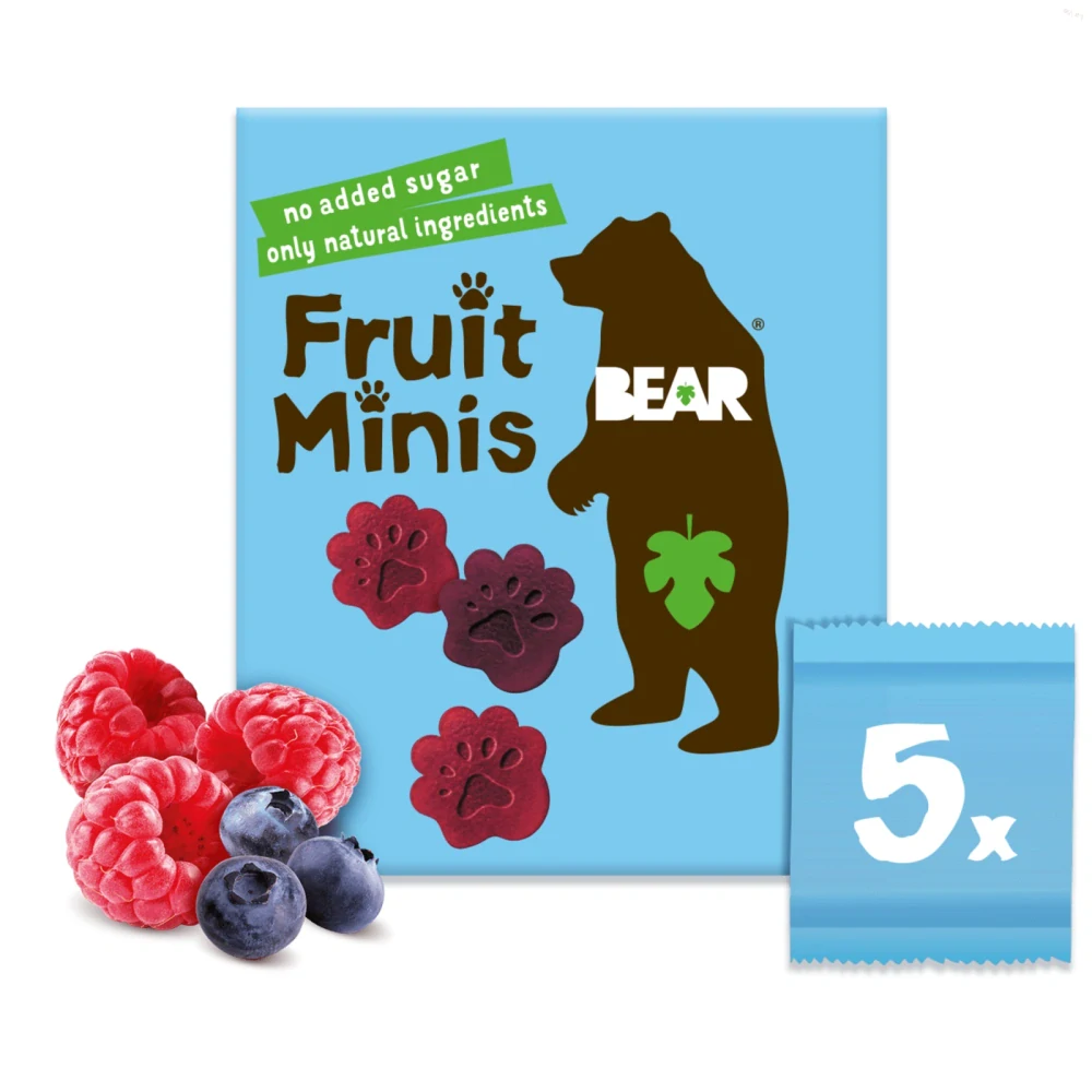 YOYO BEAR Fruit Rolls malinové a čučoriedkové ovocné rolované plátky 5x20 g, 100 g