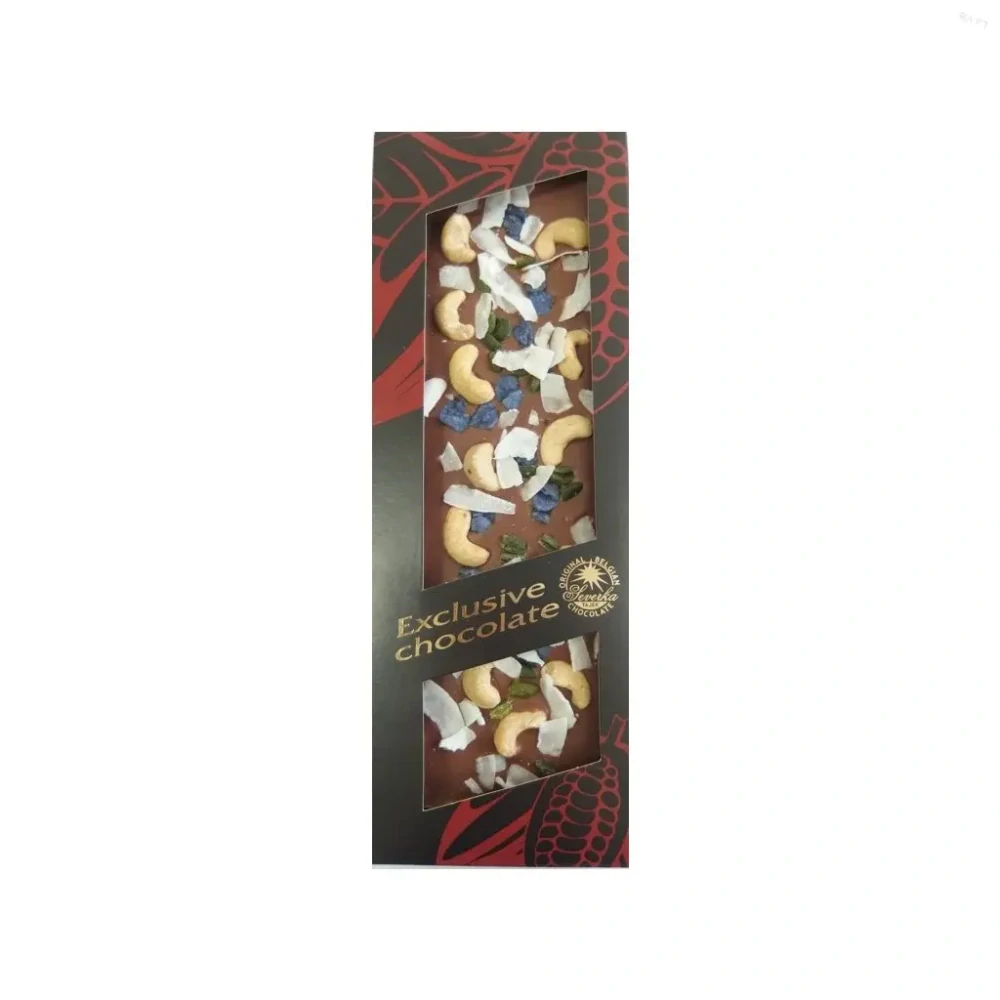 T-severka Tabuľková čokoláda exclusive-kešu, pistácie, fialky, kokos mliečna 130g